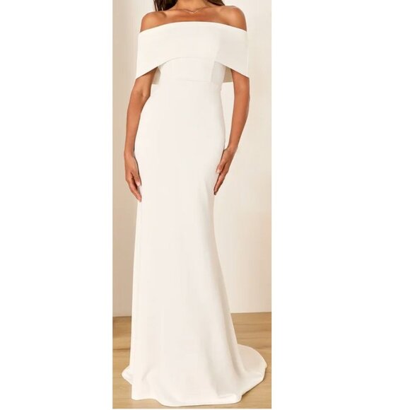 Lulus Shoulder Mermaid White Maxi Bridal Dress Size XL NWOT - Picture 1 of 5